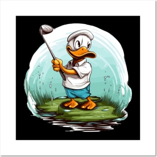 Duck playing golf Posters and Art